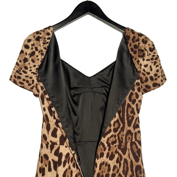 Dolce & Gabbana Brown Leopard Print Short Sleeves Silk Dress - Picture 4 of 6